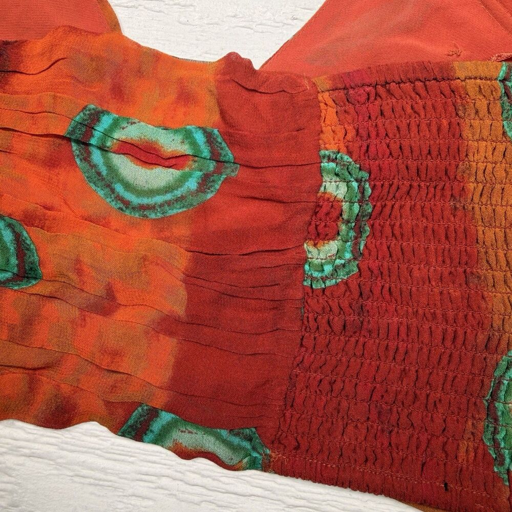 Zara Boho Festival Halter Crop Top Tie Dye Rust Teal Beaded Smocked Small NWT - Picture 12 of 16